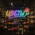 Неоновая вывеска «Цветы с линией и лепестком» — разноцветный LED неон