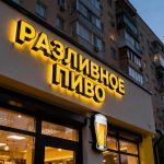 Интерьерная вывеска для магазина разливного пива в ТЦ с контражурной подсветкой