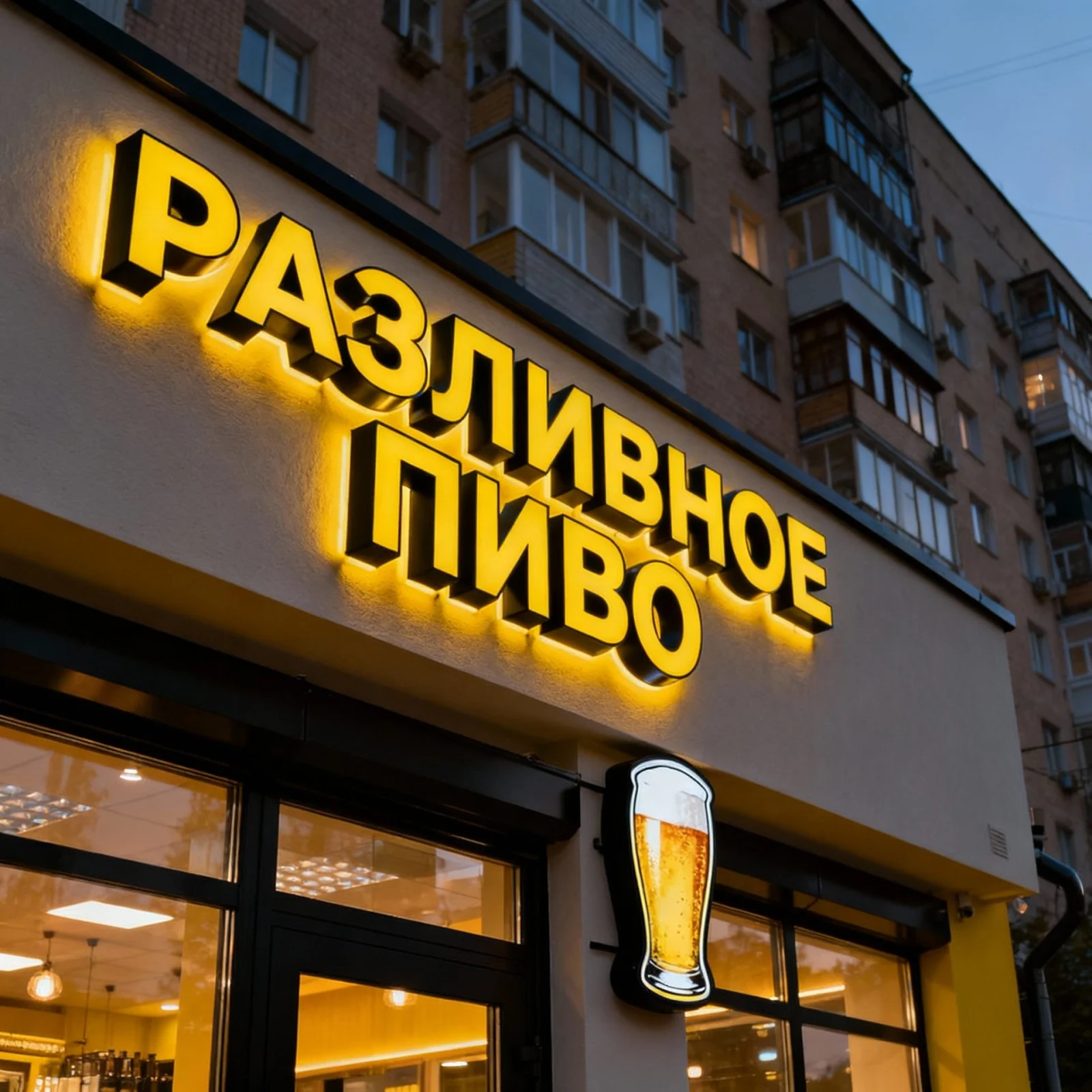 контражурные объемные буквы пиво (2) Интерьерная вывеска для магазина разливного пива в ТЦ с контражурной подсветкой — изображение 1