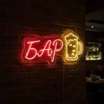 Неоновая вывеска «Бар с бокалом пива» — LED неон красный и жёлтый