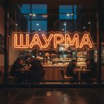 Неоновая вывеска «Шаурма» с оранжевым тёплым свечением