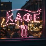 Неоновая надпись «Кафе с приборами»