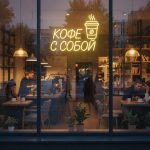 Неоновая вывеска «Кофе с собой классика»