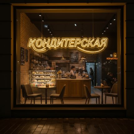 Неоновая вывеска «Кондитерская» жёлтая