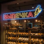 Неоновая вывеска «Выпечка с скалкой» мультицветная