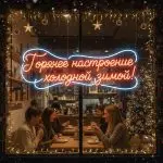 Неоновая вывеска «Горячее настроение холодной зимой!»