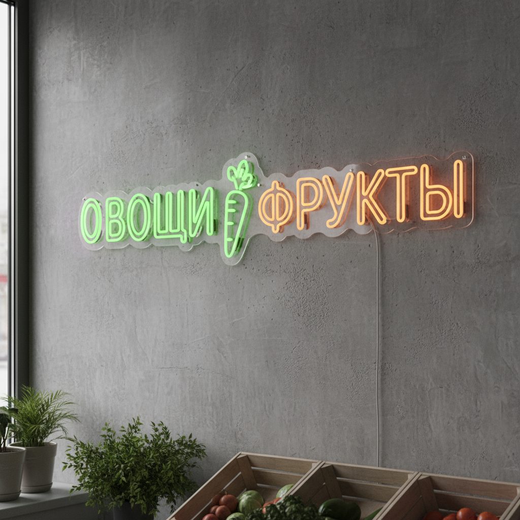 неоновая надпись овощи и фрукты (1)