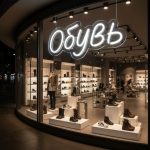 Неоновая вывеска «ОБУВЬ» — белый LED-неон в современном стиле