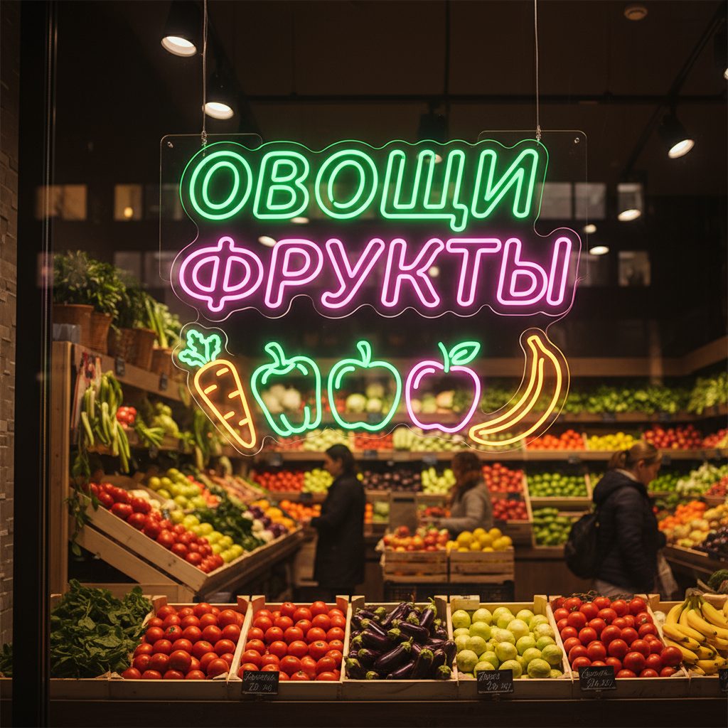 неоновая вывеска овощи и фрукты (3)