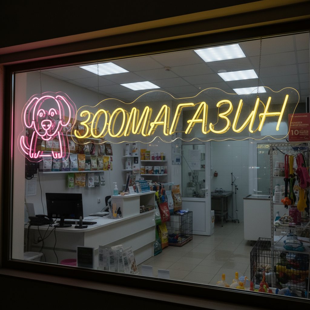 неоновая вывеска зоомагазин (2)
