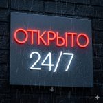 Фасадная влагозащищенная неоновая вывеска ОТКРЫТО 24/7