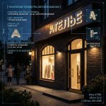 Интерьерная вывеска для ателье в ТЦ с контражурной подсветкой