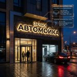 Интерьерная вывеска для автомойки в ТЦ с контражурной подсветкой