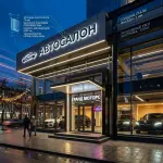 Интерьерная вывеска для автосалона в ТЦ с контражурной подсветкой