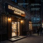 Интерьерная вывеска для барбершопа в ТЦ с контражурной подсветкой