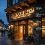 Интерьерная вывеска для фермерской лавки в ТЦ с контражурной подсветкой