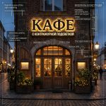 Интерьерная вывеска для кафе в ТЦ с контражурной подсветкой