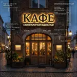 Интерьерная вывеска для кафе в ТЦ с контражурной подсветкой