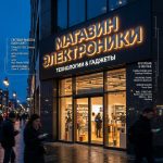Интерьерная вывеска для магазина электроники в ТЦ с контражурной подсветкой