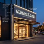 Интерьерная вывеска для мебельного салона в ТЦ с контражурной подсветкой