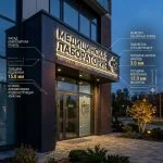 Интерьерная вывеска для медицинской лаборатории в ТЦ с контражурной подсветкой