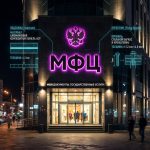 Интерьерная вывеска для МФЦ в ТЦ с контражурной подсветкой