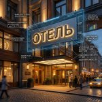 Интерьерная вывеска для отеля в ТЦ с контражурной подсветкой