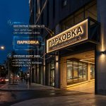 Интерьерная вывеска для парковки в ТЦ с контражурной подсветкой