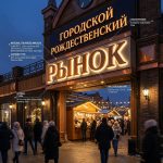 Интерьерная вывеска для рынка в ТЦ с контражурной подсветкой
