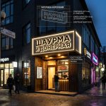 Интерьерная вывеска для шаурмы и донерной в ТЦ с контражурной подсветкой