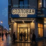 Интерьерная вывеска для столовой в ТЦ с контражурной подсветкой