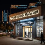Интерьерная вывеска для строительного магазина в ТЦ с контражурной подсветкой
