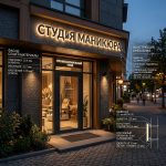 Интерьерная вывеска для студии маникюра в ТЦ с контражурной подсветкой