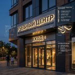 Интерьерная вывеска для учебного центра в ТЦ с контражурной подсветкой