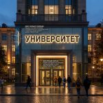 Интерьерная вывеска для университета в ТЦ с контражурной подсветкой