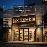 Интерьерная вывеска для зоомагазина в ТЦ с контражурной подсветкой