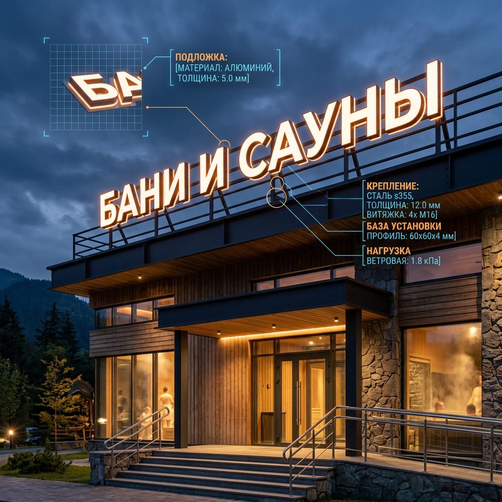Световая крышная установка (вывеска) для бани и сауны