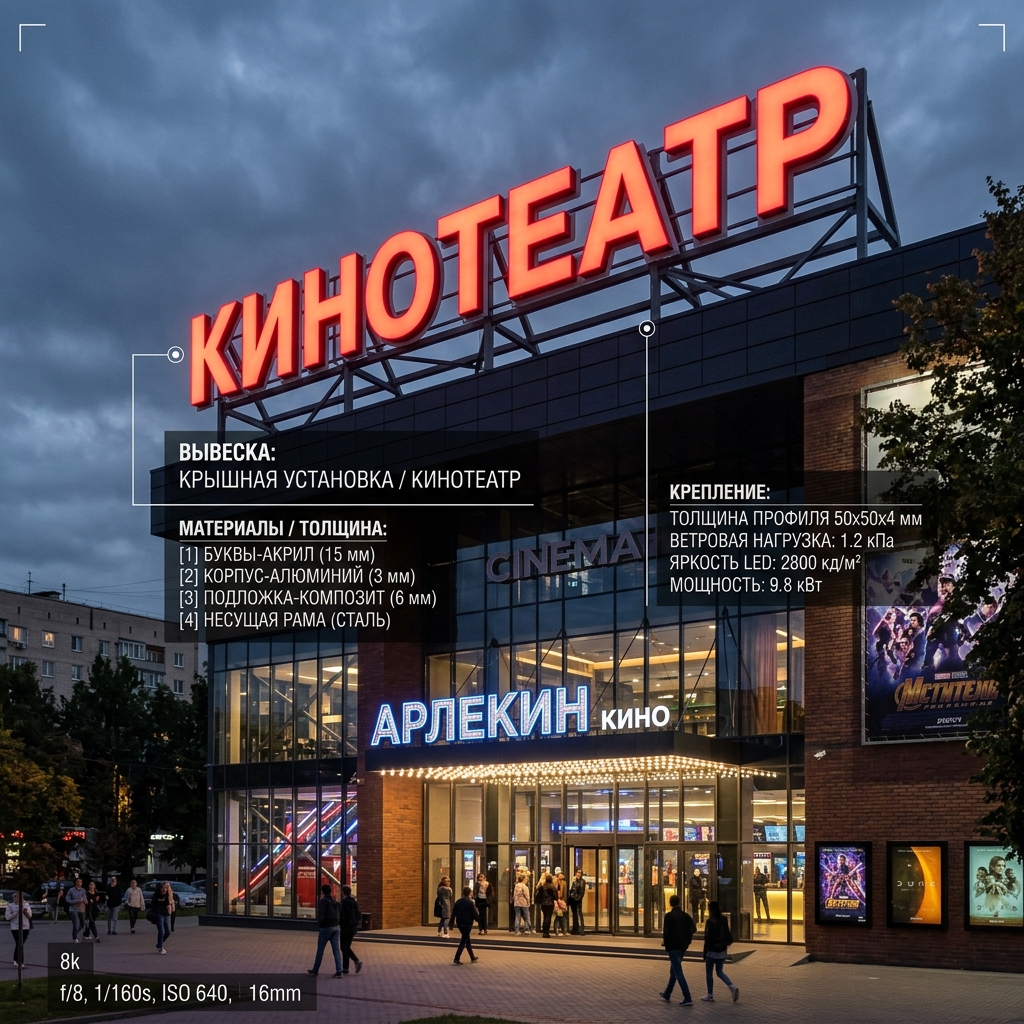 Световая крышная установка (вывеска) для кинотеатра