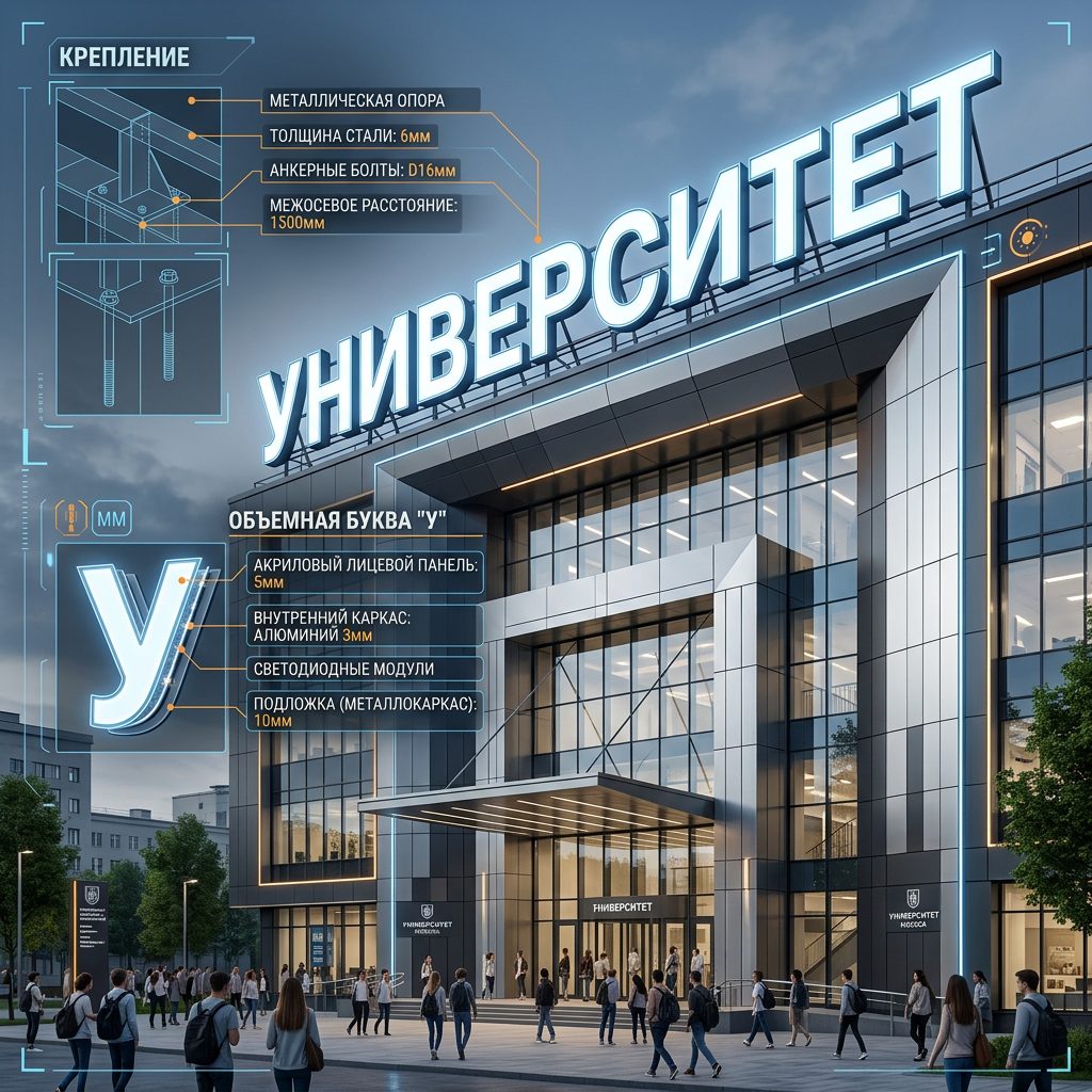 Световая крышная установка (вывеска) для университета (и колледжа)