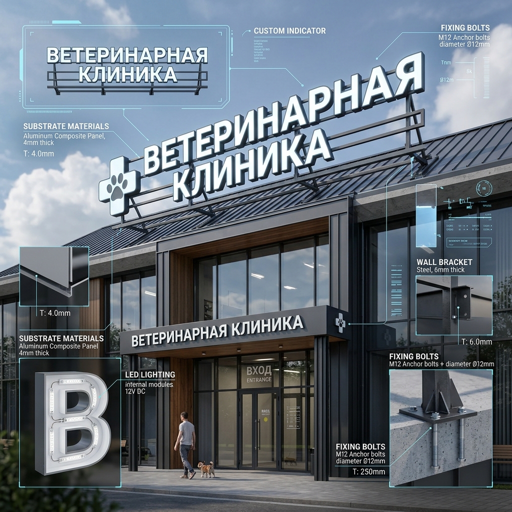 Световая крышная установка (вывеска) для ветеринарной клиники
