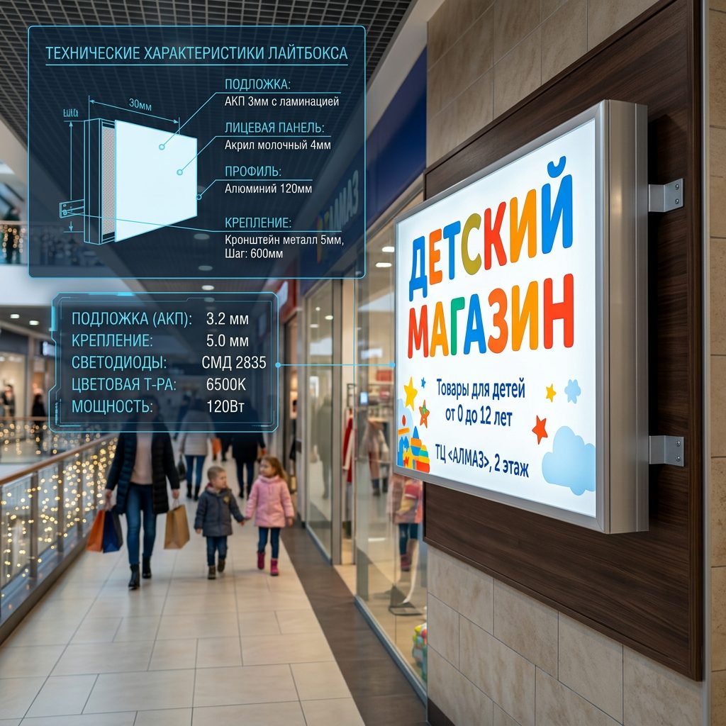 Световой короб (лайтбокс) для детского магазина