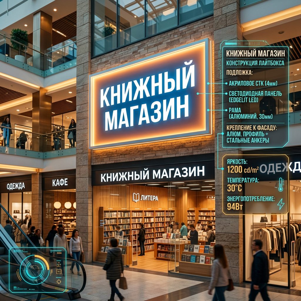 Световой короб (лайтбокс) для книжного магазина