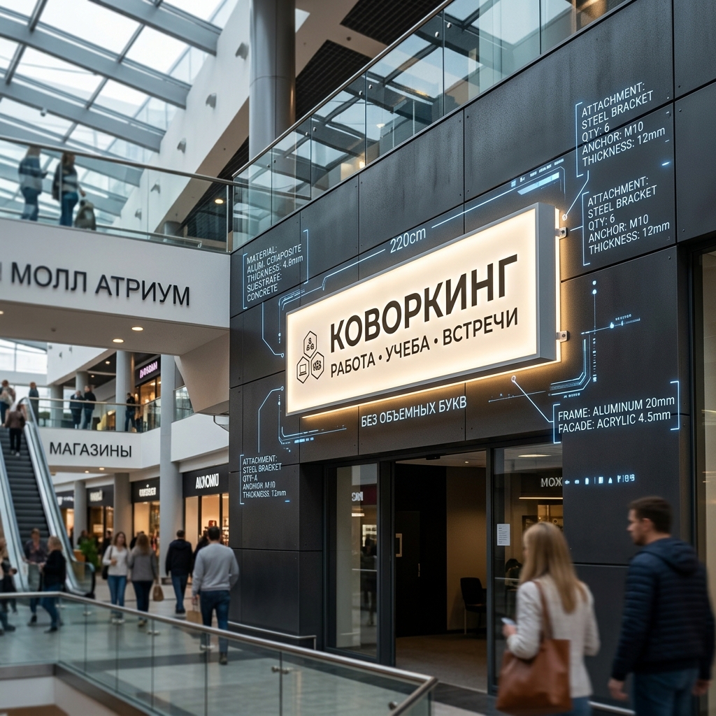Световой короб (лайтбокс) для коворкинга