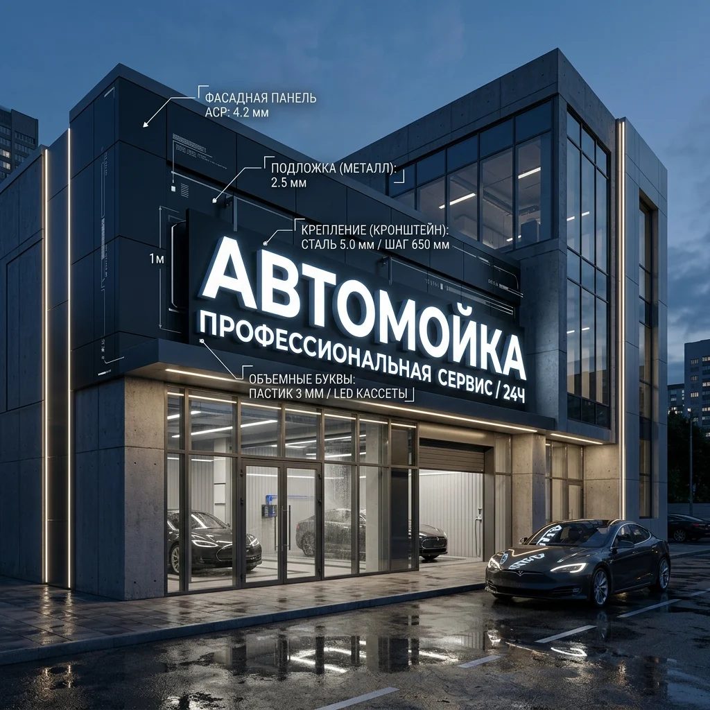 Вывеска «Автомойка» — Объемные световые буквы Вывеска «Автомойка» — Объемные световые буквы — изображение 1