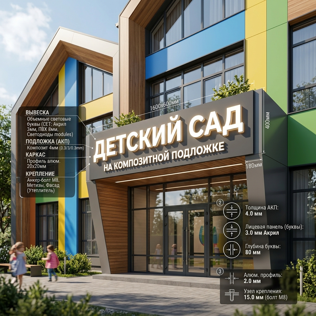 Вывеска для детского сада на композитной подложке