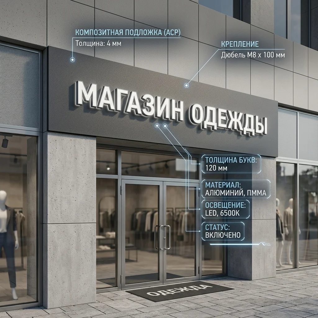 Вывеска для магазина одежды на композитной подложке Вывеска для магазина одежды на композитной подложке — изображение 1