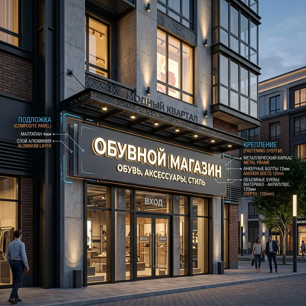 Вывеска для обувного магазина на композитной подложке Вывеска для обувного магазина на композитной подложке — изображение 1