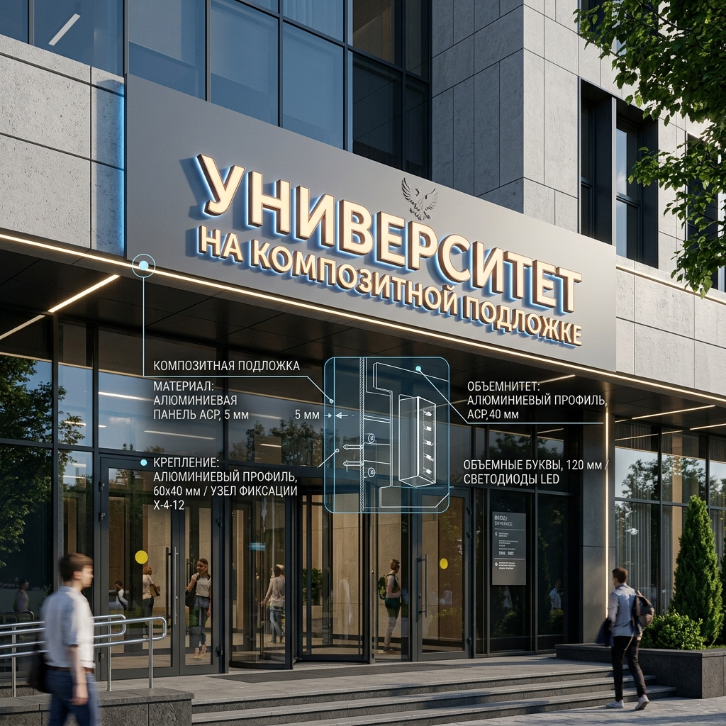 Вывеска для университета на композитной подложке