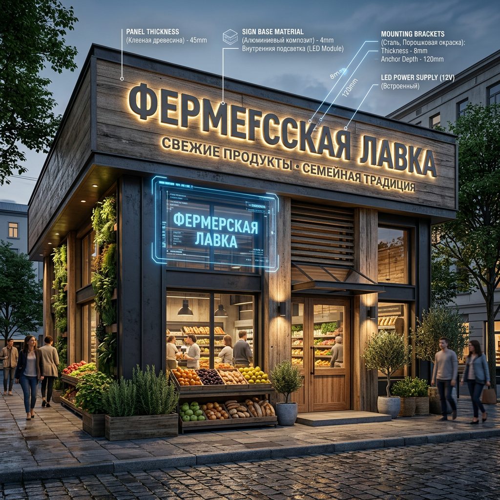 Вывеска «Фермерская лавка» — Объемные световые буквы