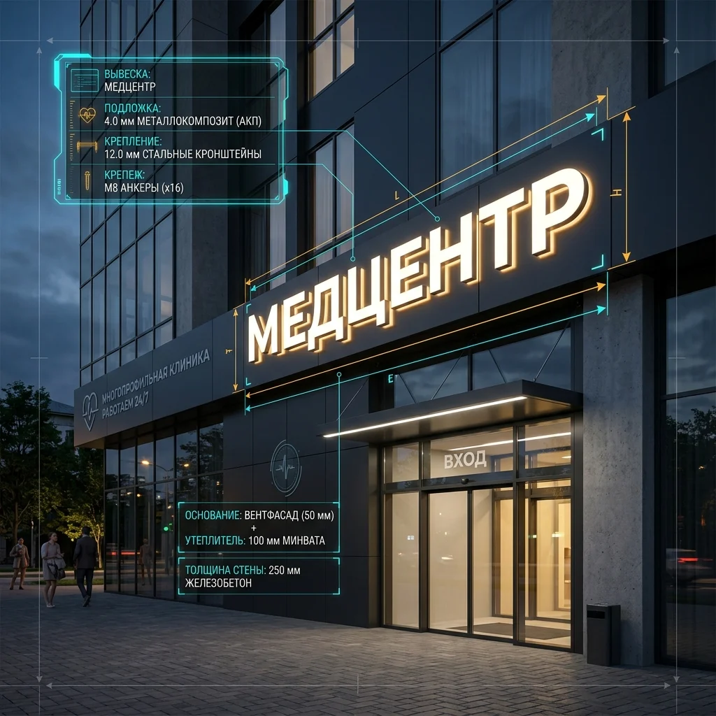 Вывеска «Медцентр» — Объемные световые буквы Вывеска «Медцентр» — Объемные световые буквы — изображение 1